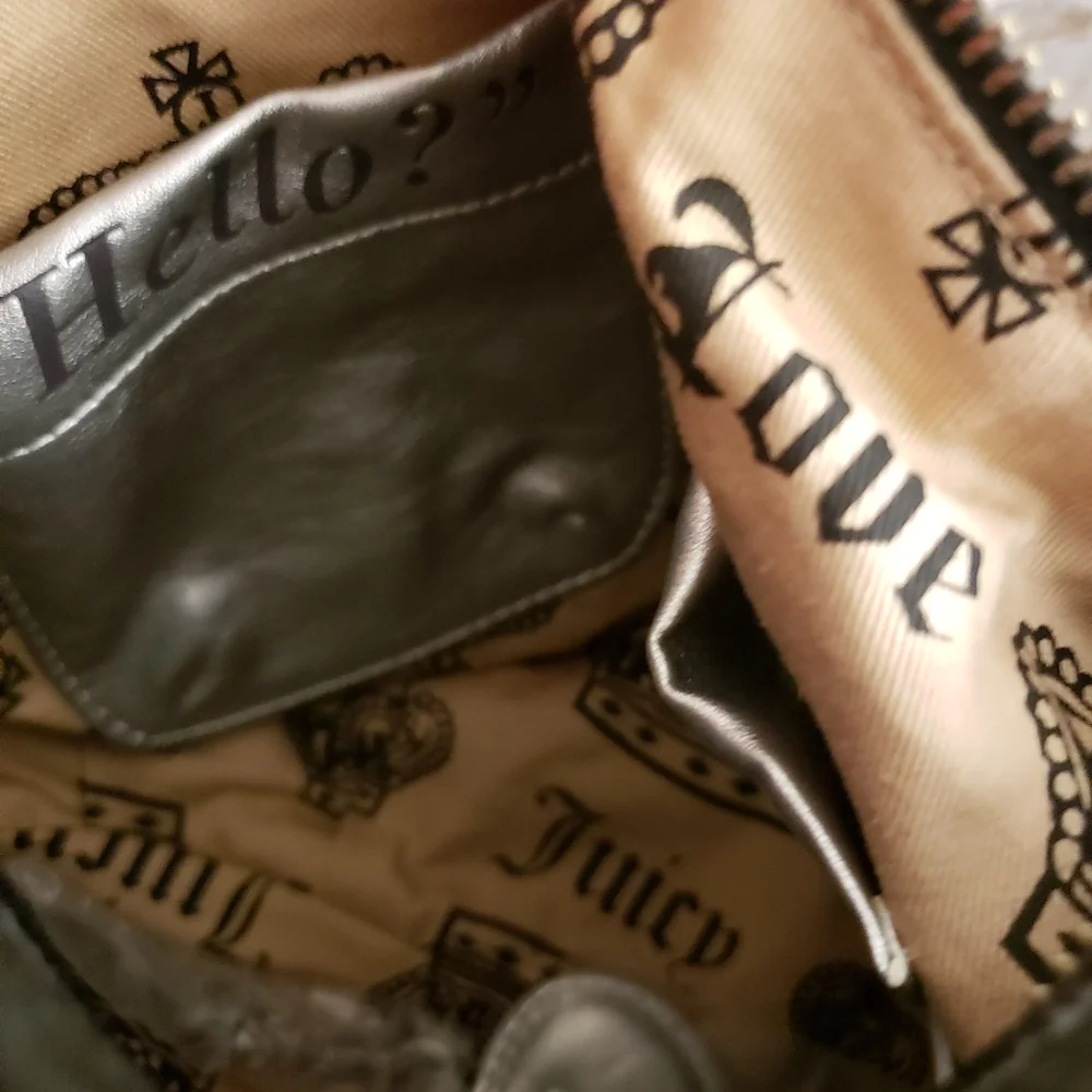 Juicy Couture Black Shoulder Bag with Cream Embroidery